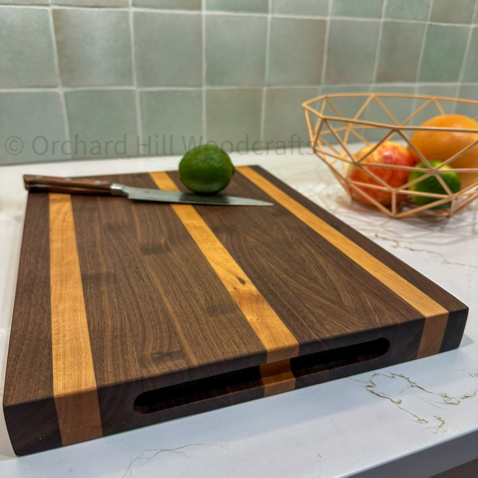 Walnut cutting board in kitchen